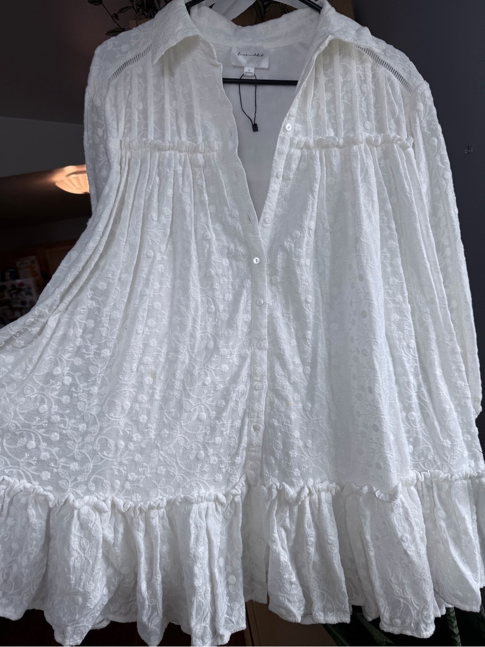 Line & Dot White Textured Ruffle Mini Dress - Picture 9 of 12